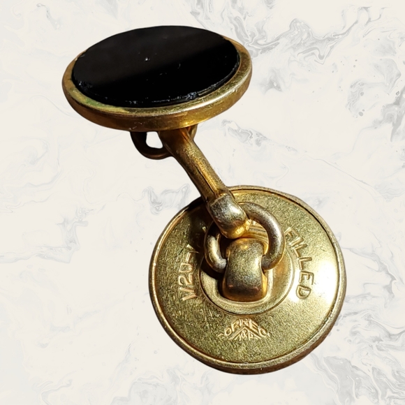 Vintage "Correct Jewelry for Men" Cuff Links 60s Black Onyx in Gold Fill Setting - Picture 3 of 5